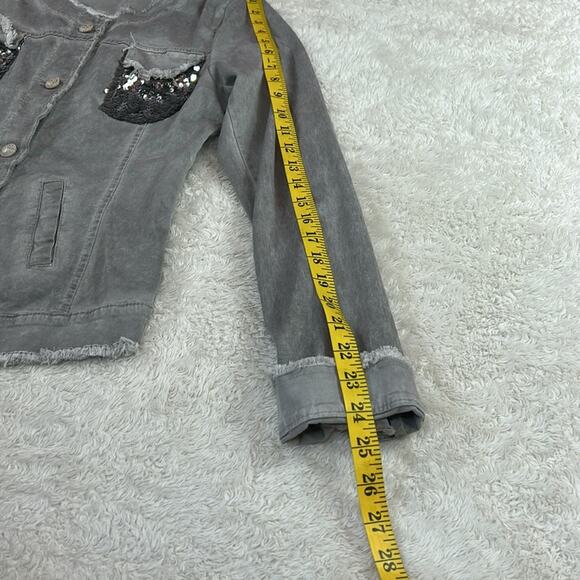 Sunny Studio Paris grey raw edge bling pocket button down shirt, 9 - Picture 5 of 10